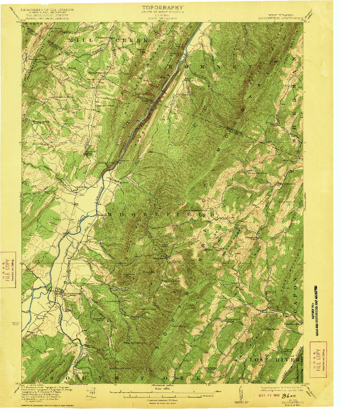 USGS 1:62500-SCALE QUADRANGLE FOR MOOREFIELD, WV 1922