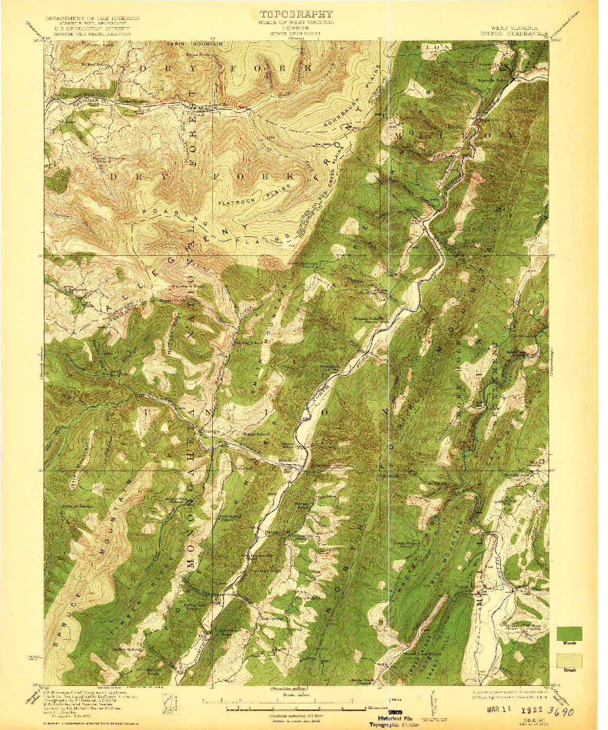 USGS 1:62500-SCALE QUADRANGLE FOR ONEGO, WV 1922