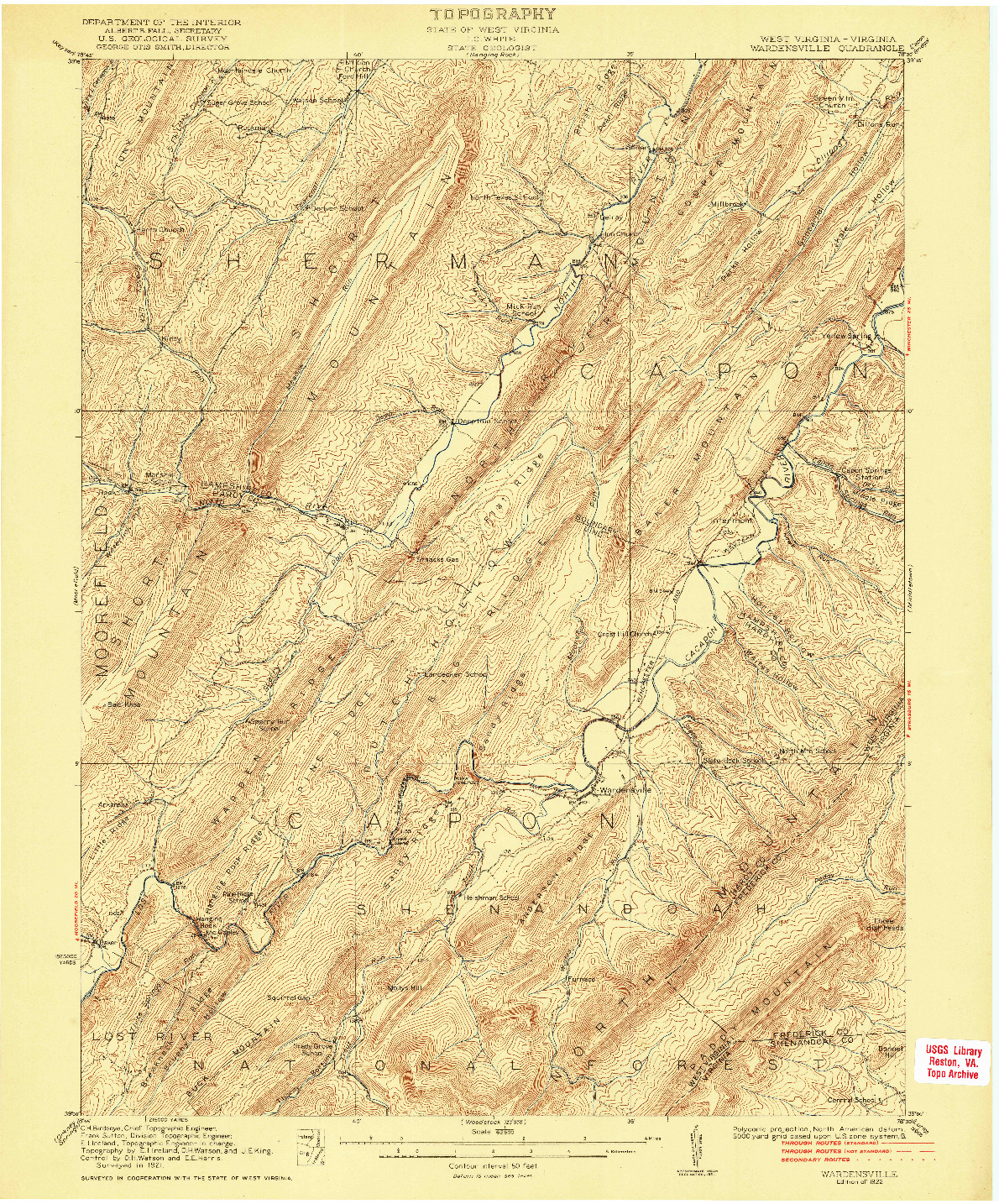 USGS 1:62500-SCALE QUADRANGLE FOR WARDENSVILLE, WV 1922