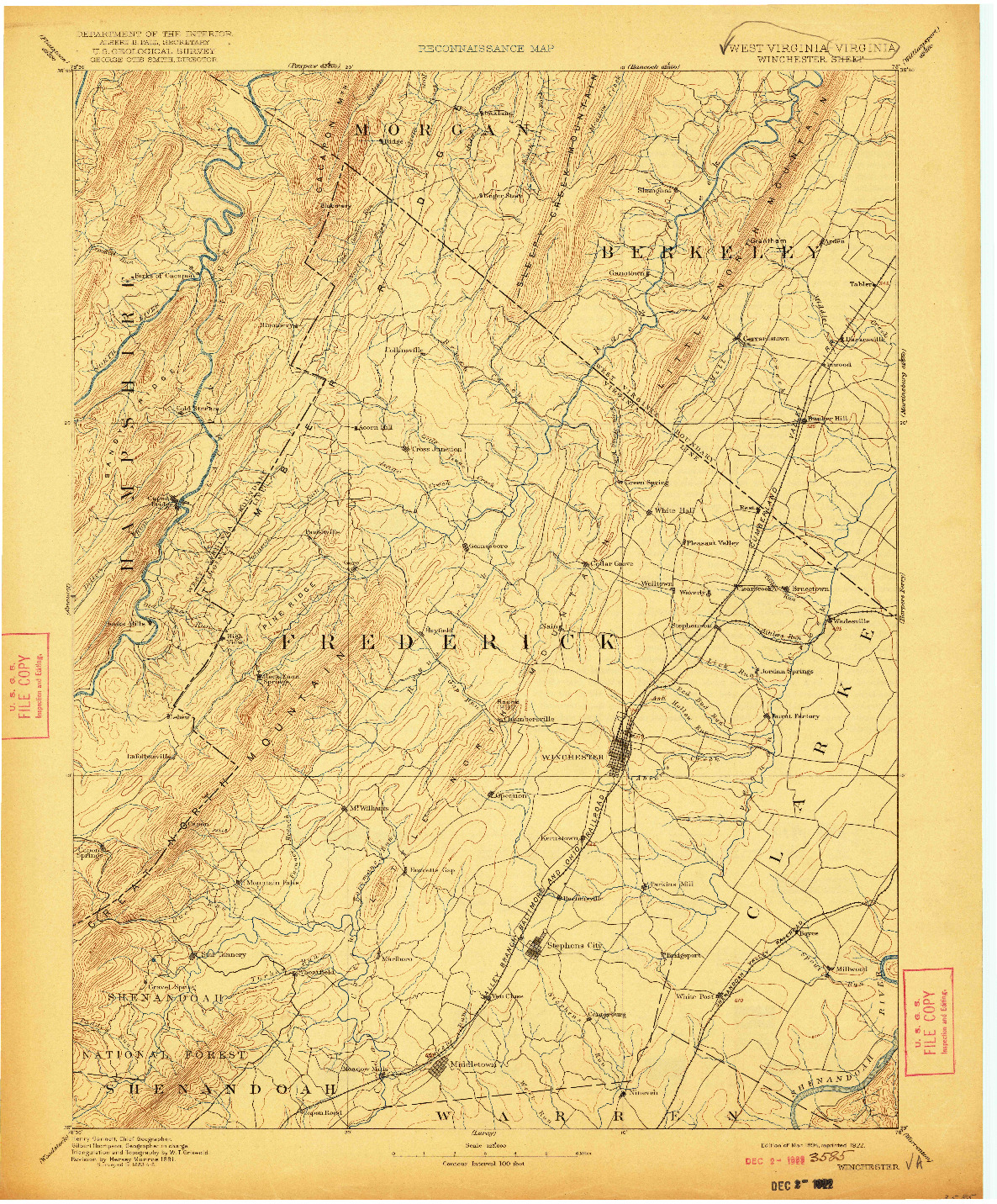 USGS 1:125000-SCALE QUADRANGLE FOR WINCHESTER, WV 1894