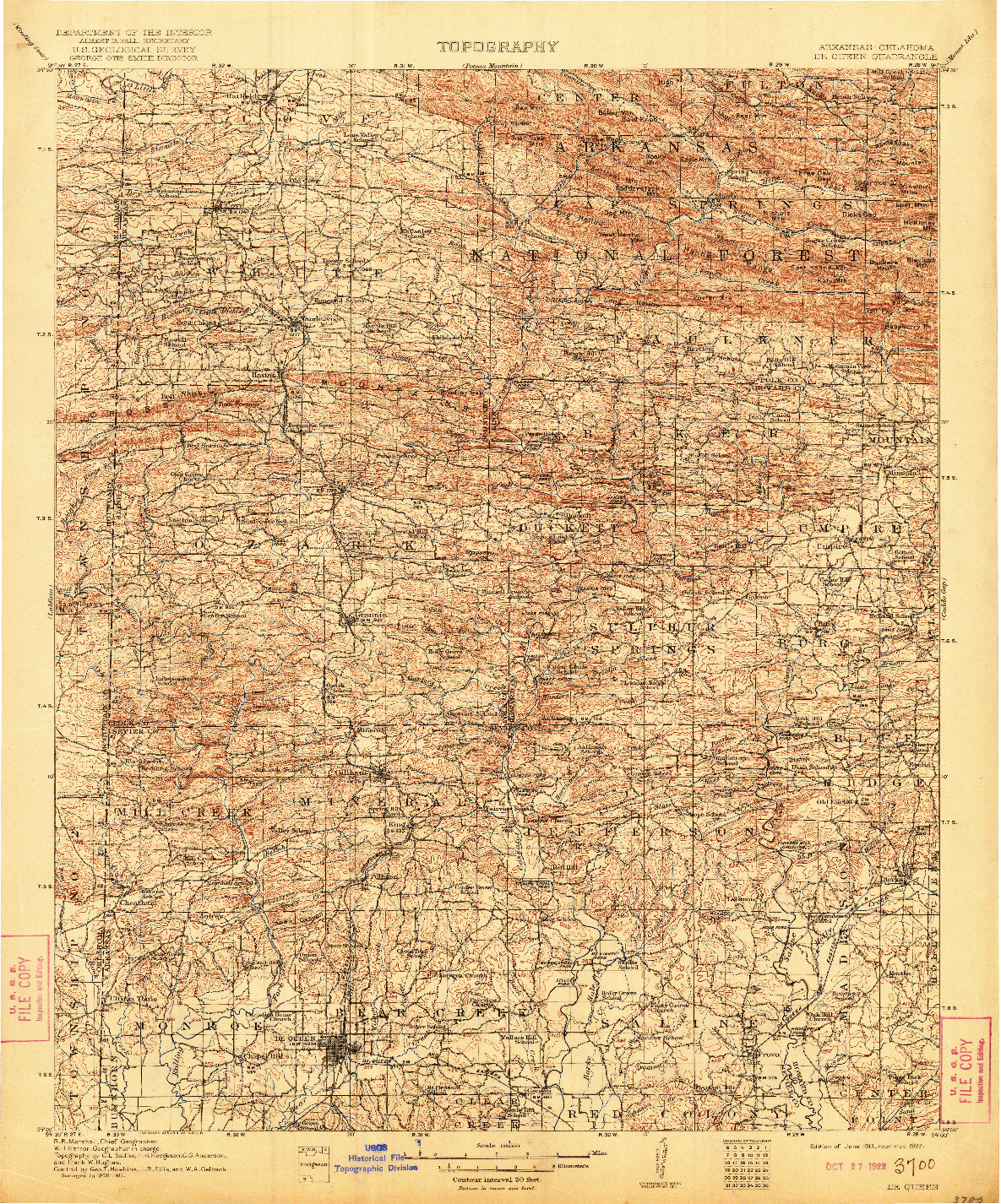 USGS 1:125000-SCALE QUADRANGLE FOR DE QUEEN, AR 1913