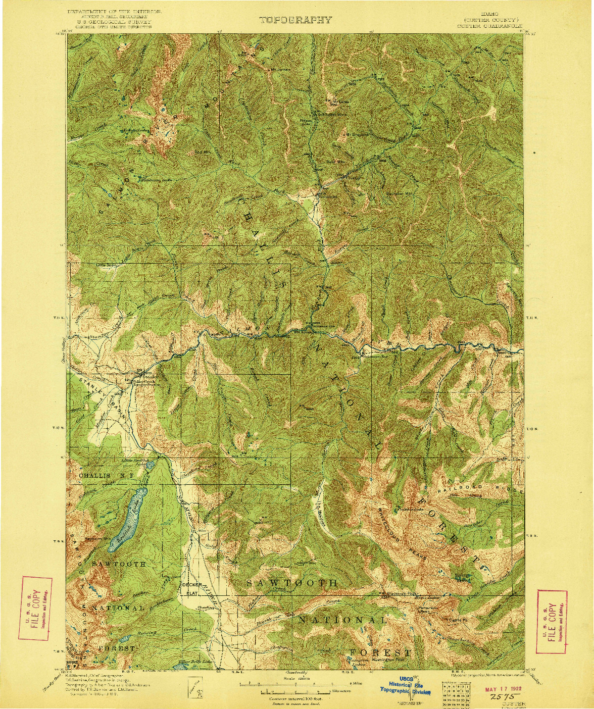 USGS 1:125000-SCALE QUADRANGLE FOR CUSTER, ID 1922