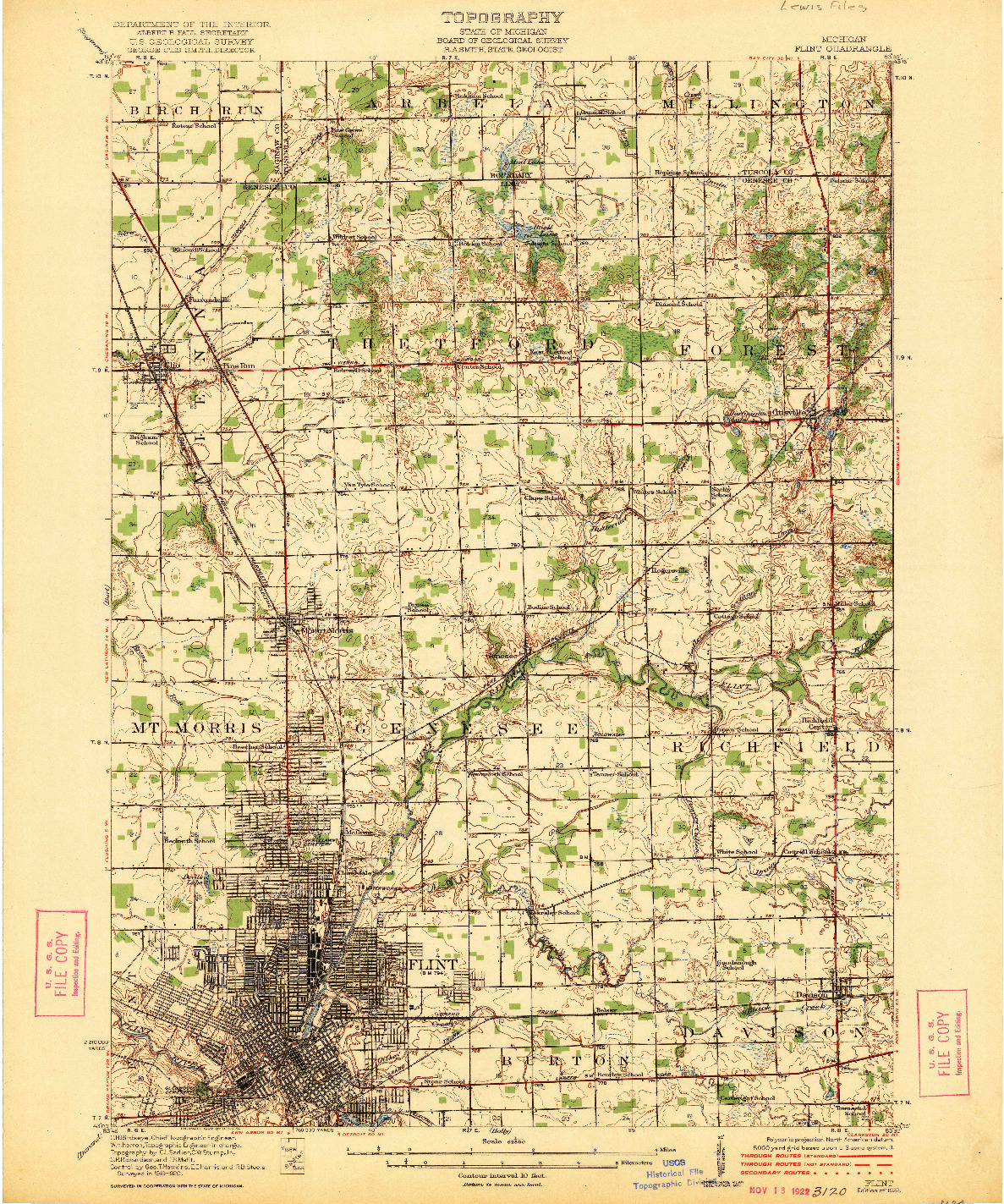 USGS 1:62500-SCALE QUADRANGLE FOR FLINT, MI 1922