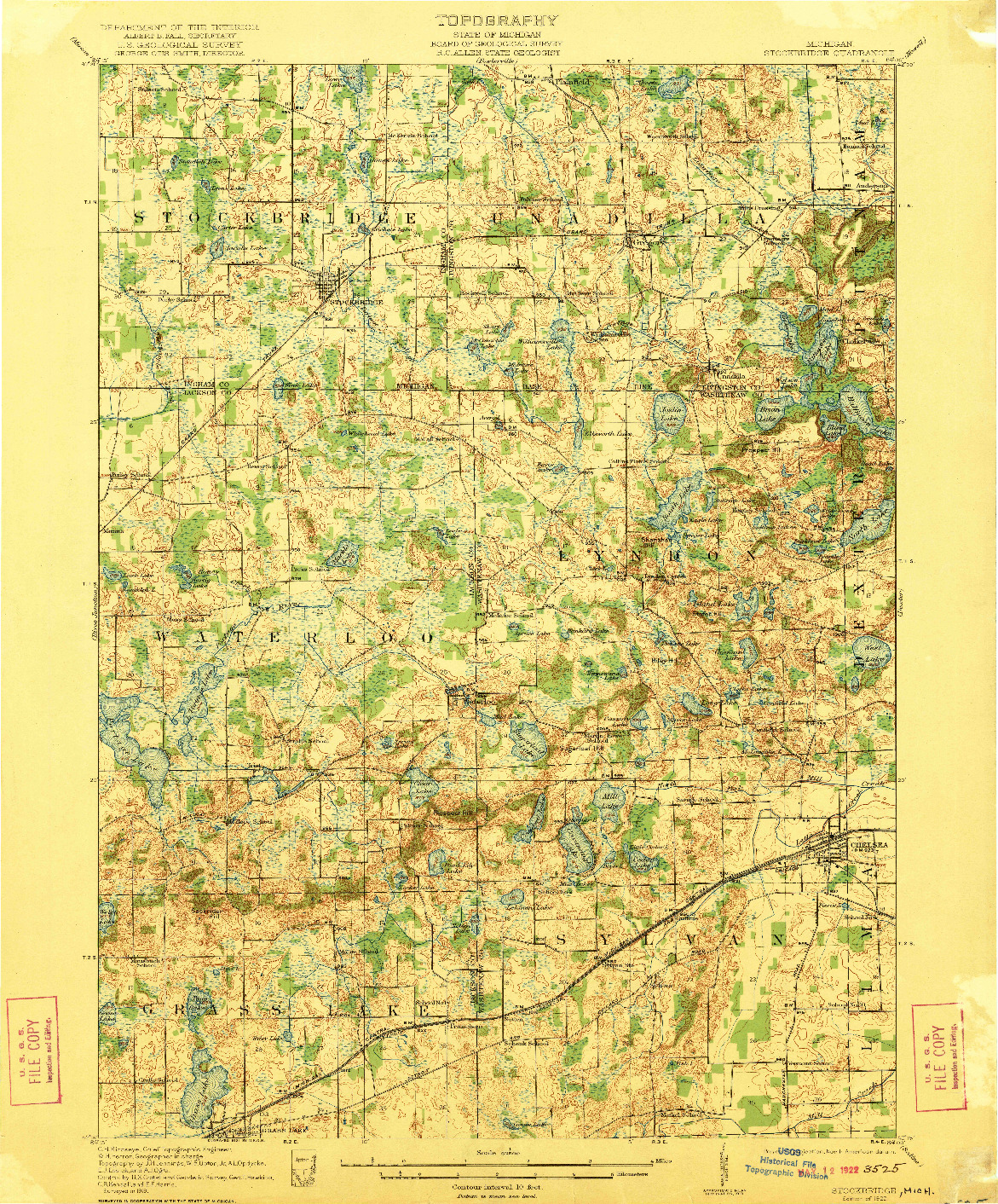 USGS 1:62500-SCALE QUADRANGLE FOR STOCKBRIDGE, MI 1922