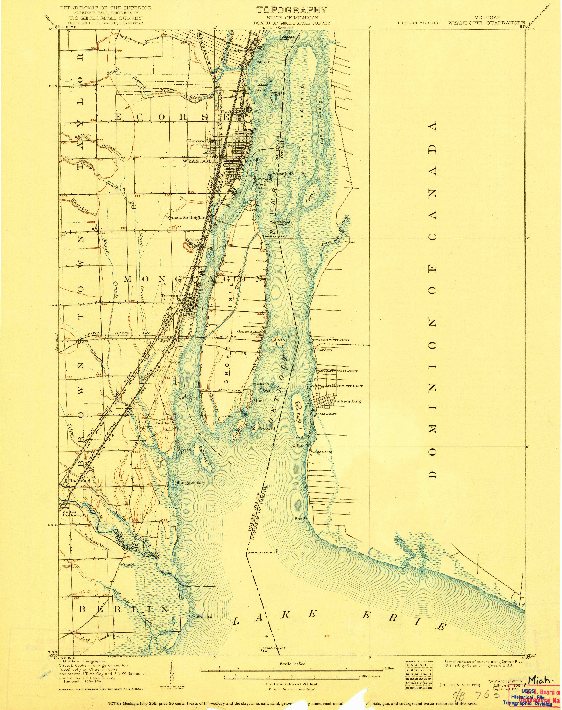 USGS 1:62500-SCALE QUADRANGLE FOR WYANDOTTE, MI 1906