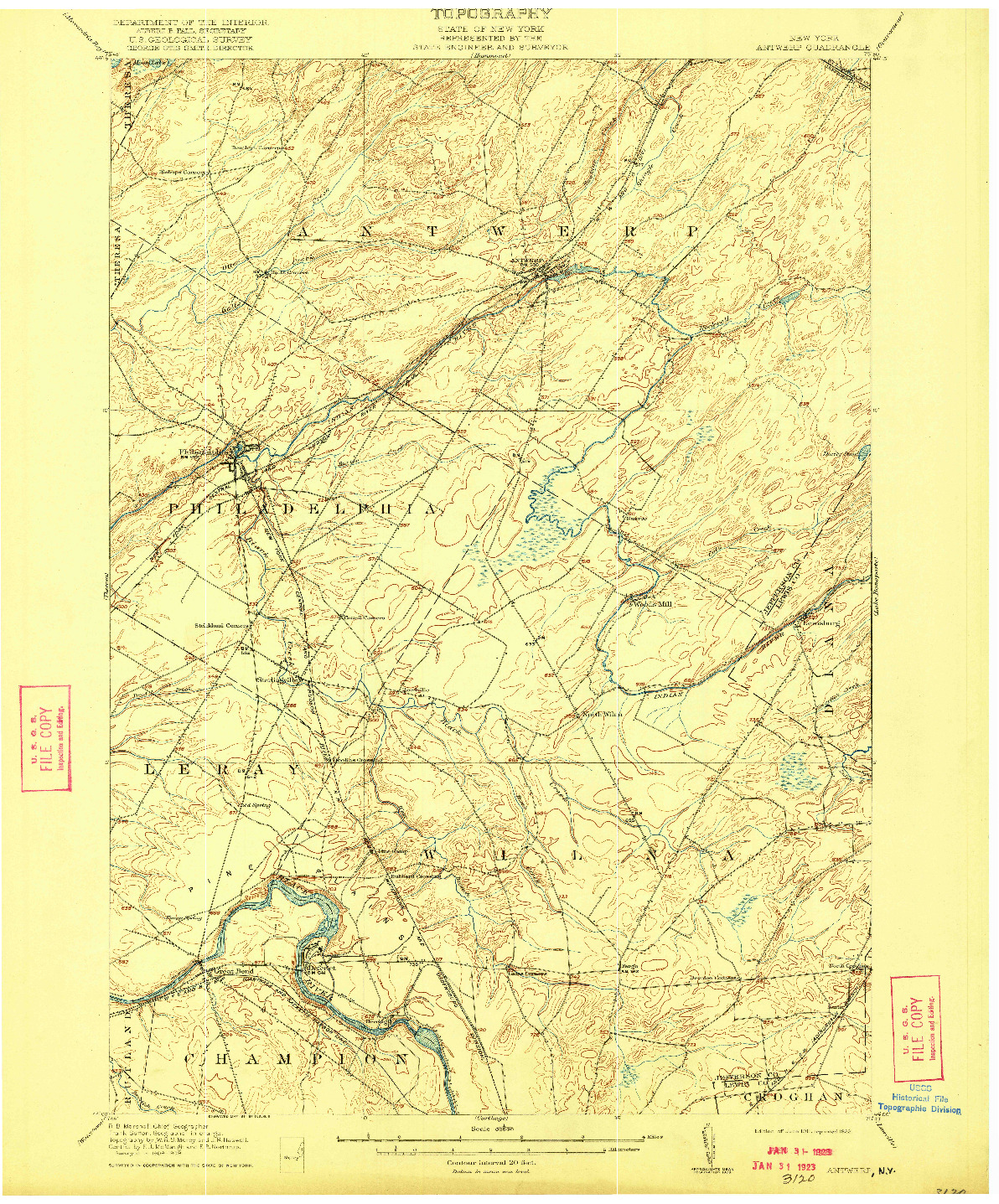 USGS 1:62500-SCALE QUADRANGLE FOR ANTWERP, NY 1911