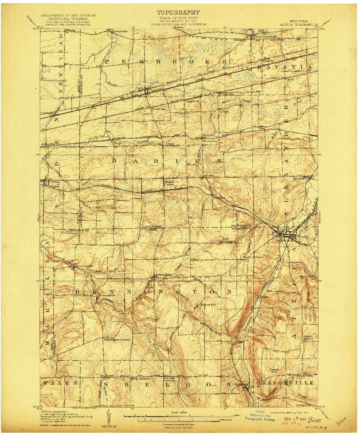 USGS 1:62500-SCALE QUADRANGLE FOR ATTICA, NY 1905
