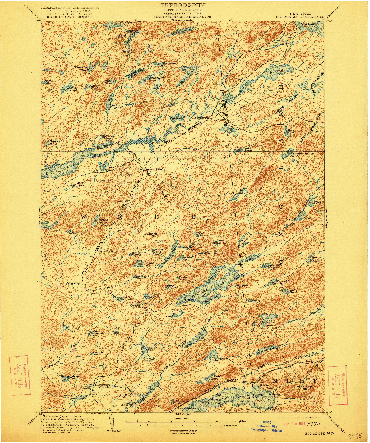 USGS 1:62500-SCALE QUADRANGLE FOR BIG MOOSE, NY 1903