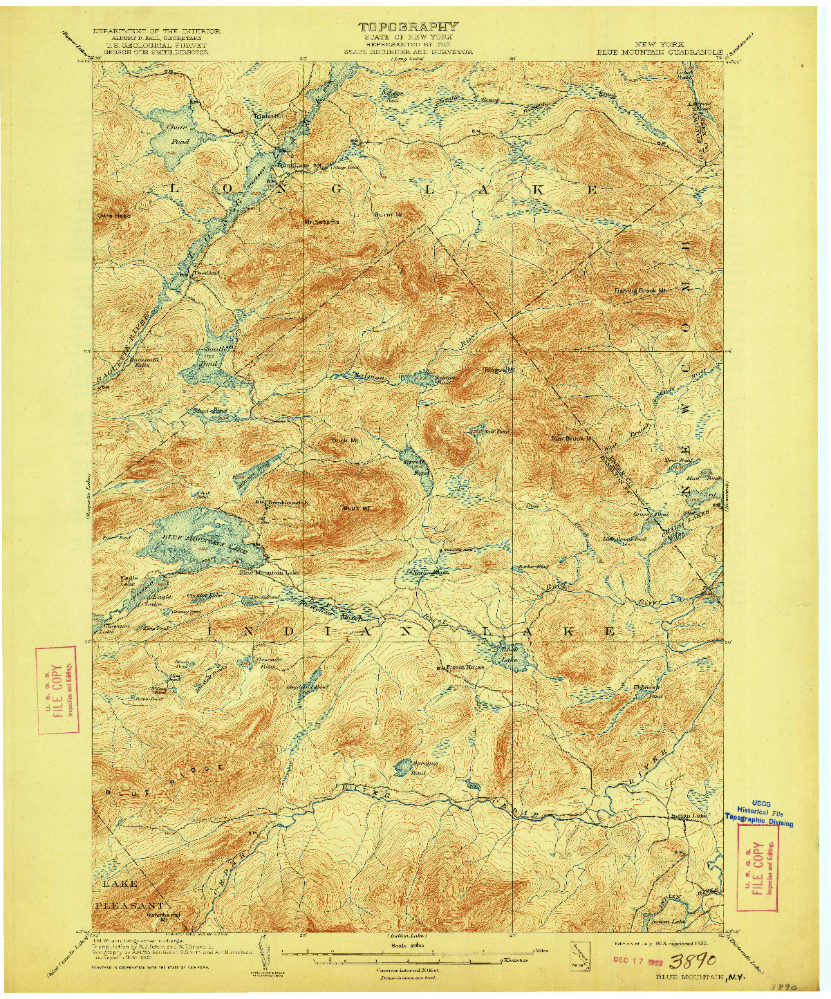 USGS 1:62500-SCALE QUADRANGLE FOR BLUE MOUNTAIN, NY 1903