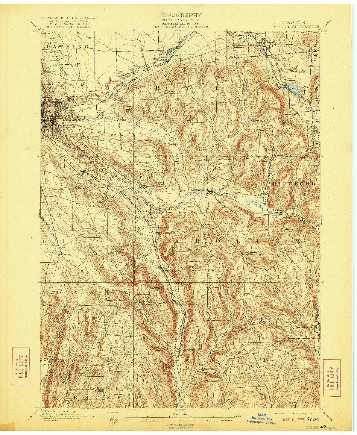 USGS 1:62500-SCALE QUADRANGLE FOR DRYDEN, NY 1900