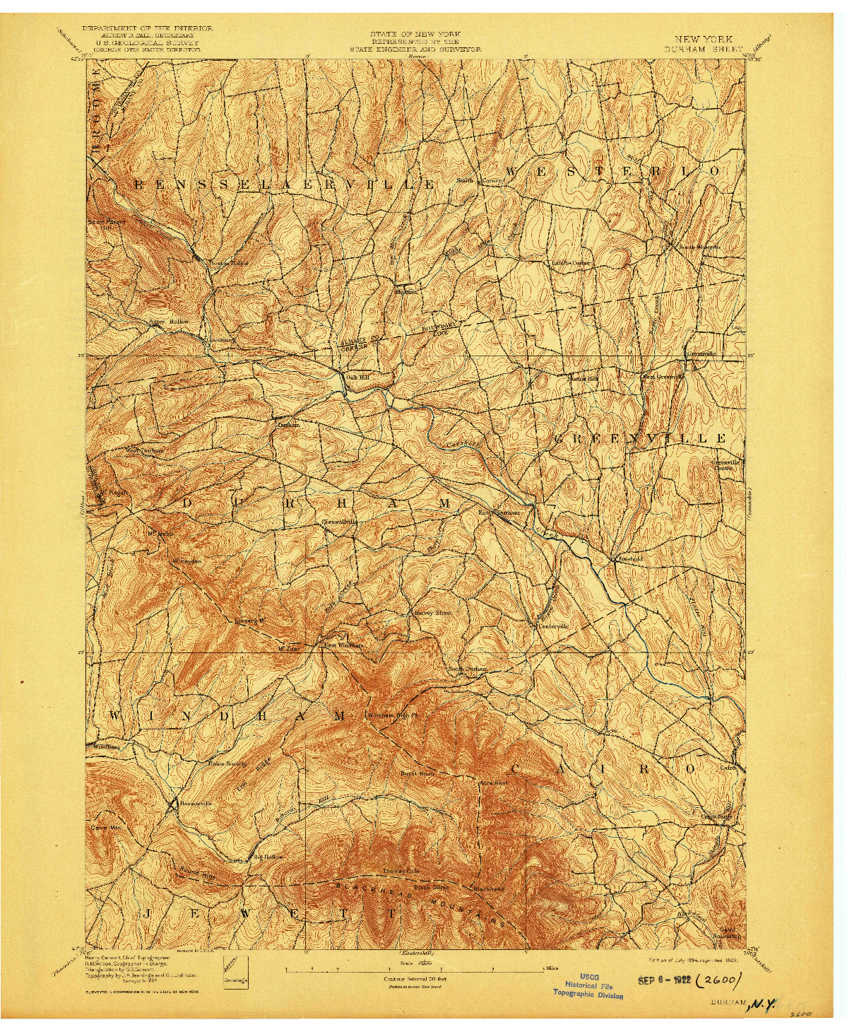 USGS 1:62500-SCALE QUADRANGLE FOR DURHAM, NY 1894