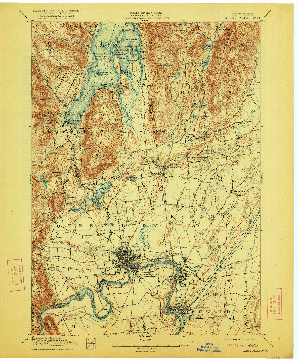 USGS 1:62500-SCALE QUADRANGLE FOR GLENS FALLS, NY 1897