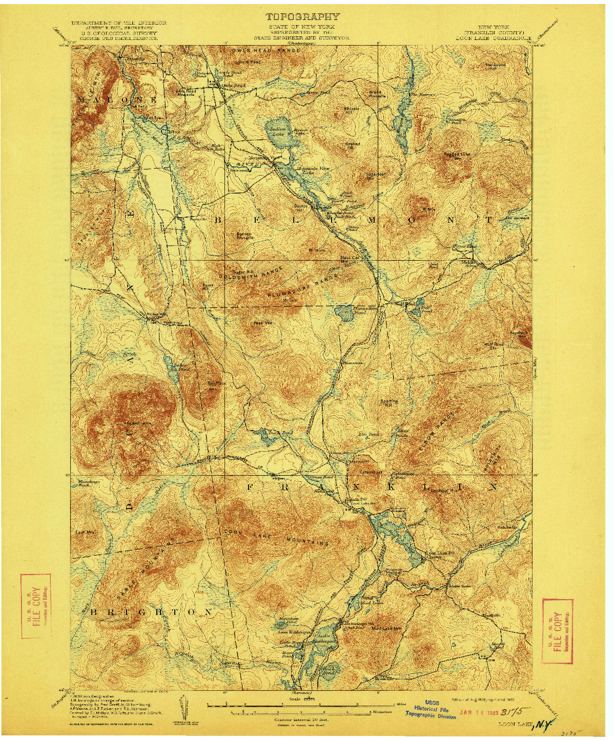 USGS 1:62500-SCALE QUADRANGLE FOR LOON LAKE, NY 1908