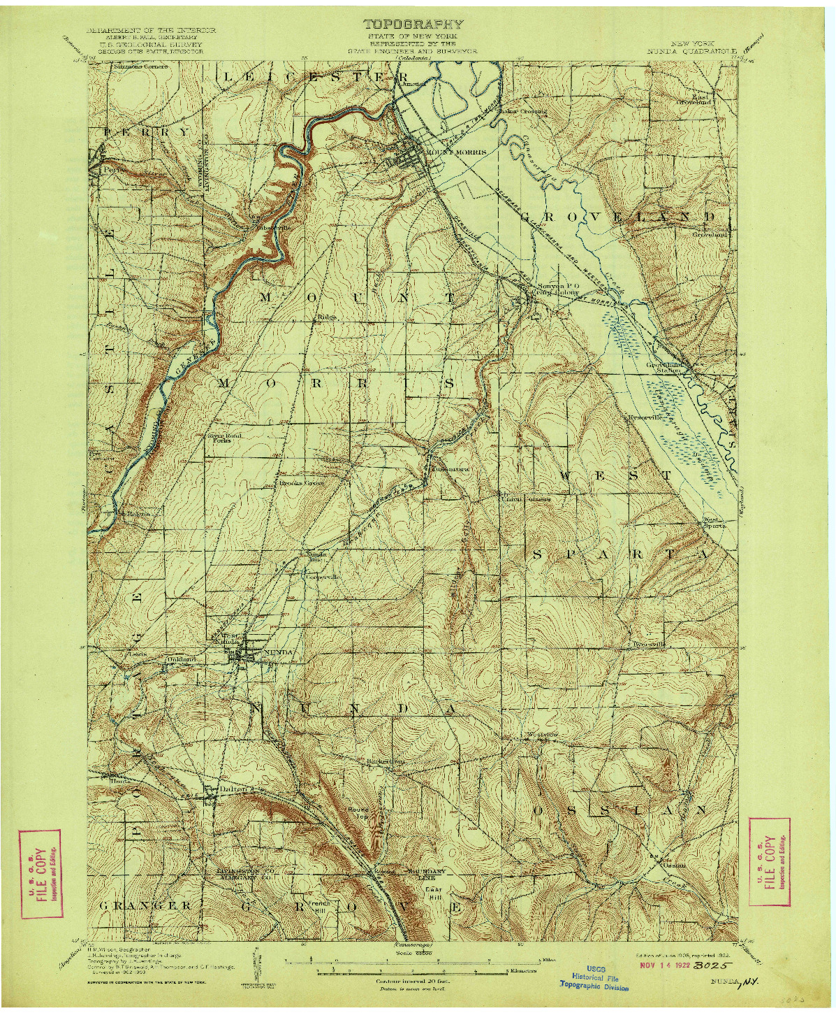 USGS 1:62500-SCALE QUADRANGLE FOR NUNDA, NY 1905