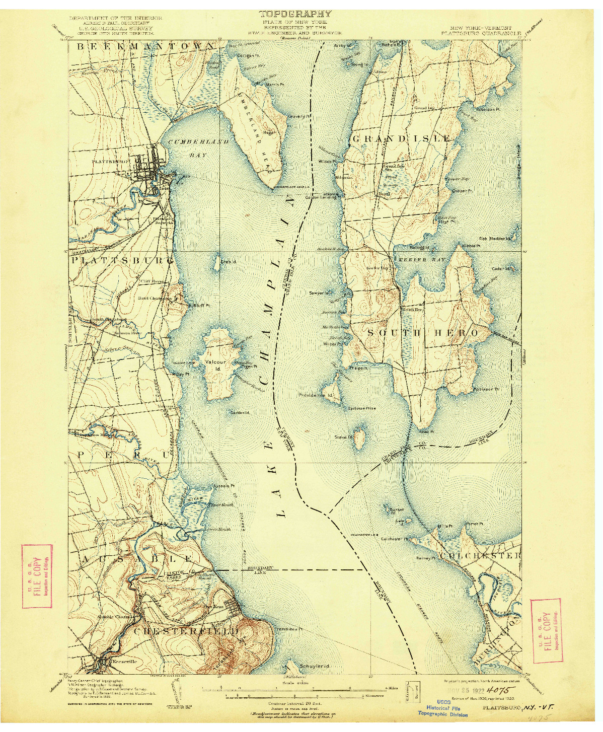 USGS 1:62500-SCALE QUADRANGLE FOR PLATTSBURG, NY 1906