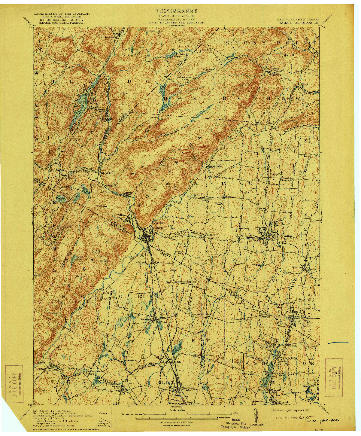 USGS 1:62500-SCALE QUADRANGLE FOR RAMAPO, NY 1910