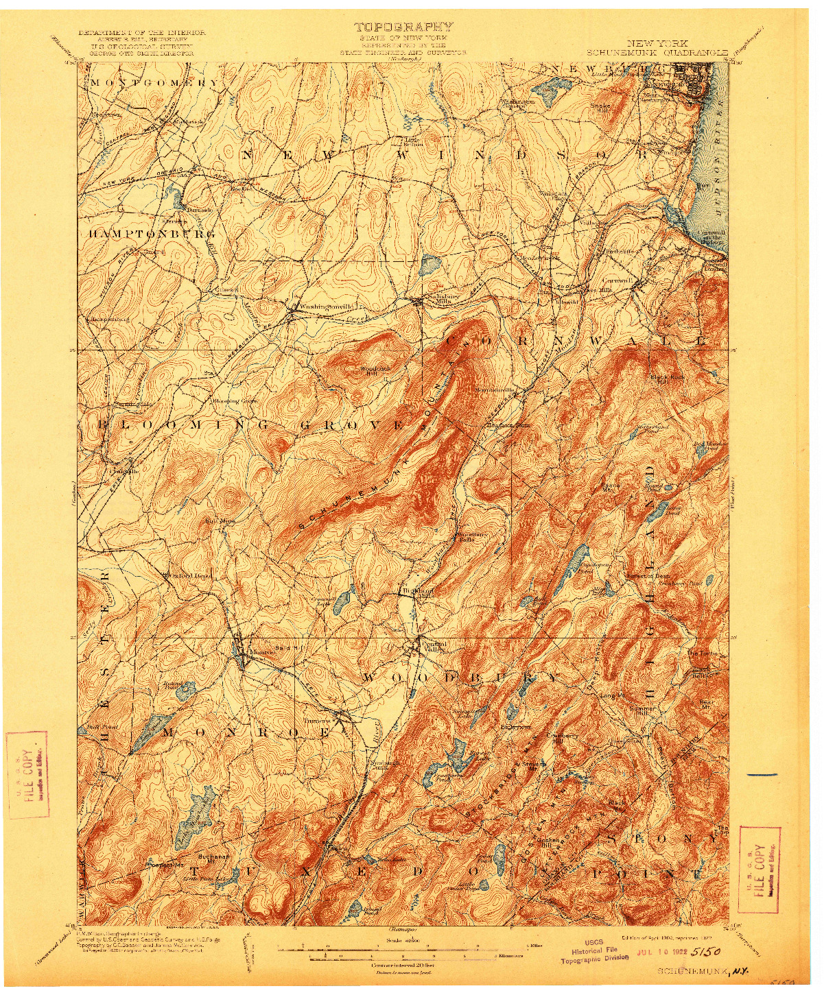 USGS 1:62500-SCALE QUADRANGLE FOR SCHUNEMUNK, NY 1902