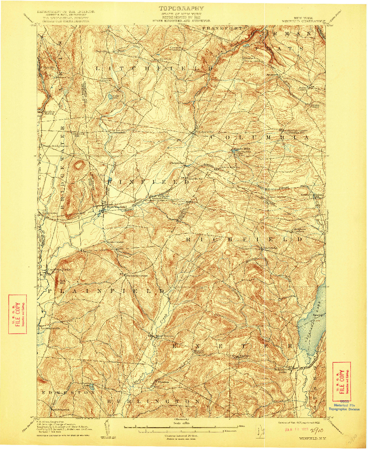 USGS 1:62500-SCALE QUADRANGLE FOR WINFIELD, NY 1907