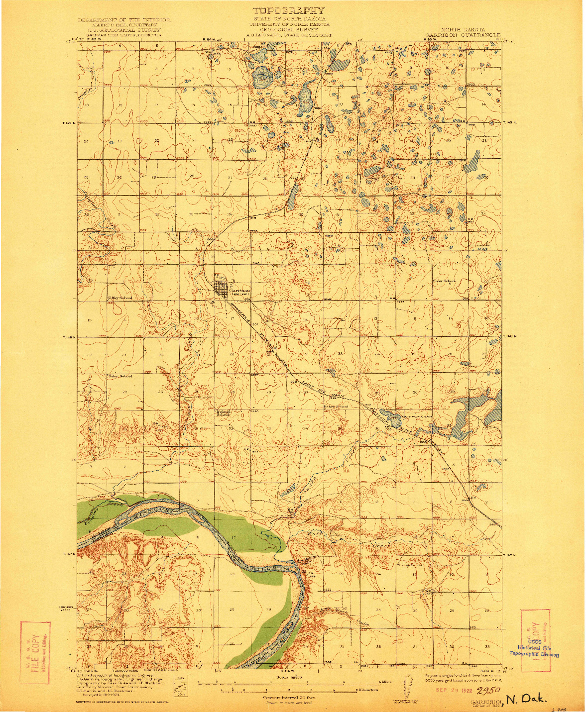 USGS 1:62500-SCALE QUADRANGLE FOR GARRISON, ND 1922