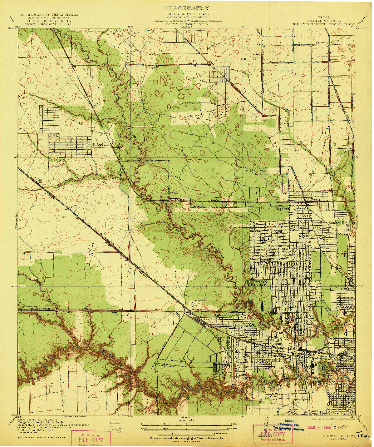 USGS 1:31680-SCALE QUADRANGLE FOR HOUSTON HEIGHTS, TX 1922