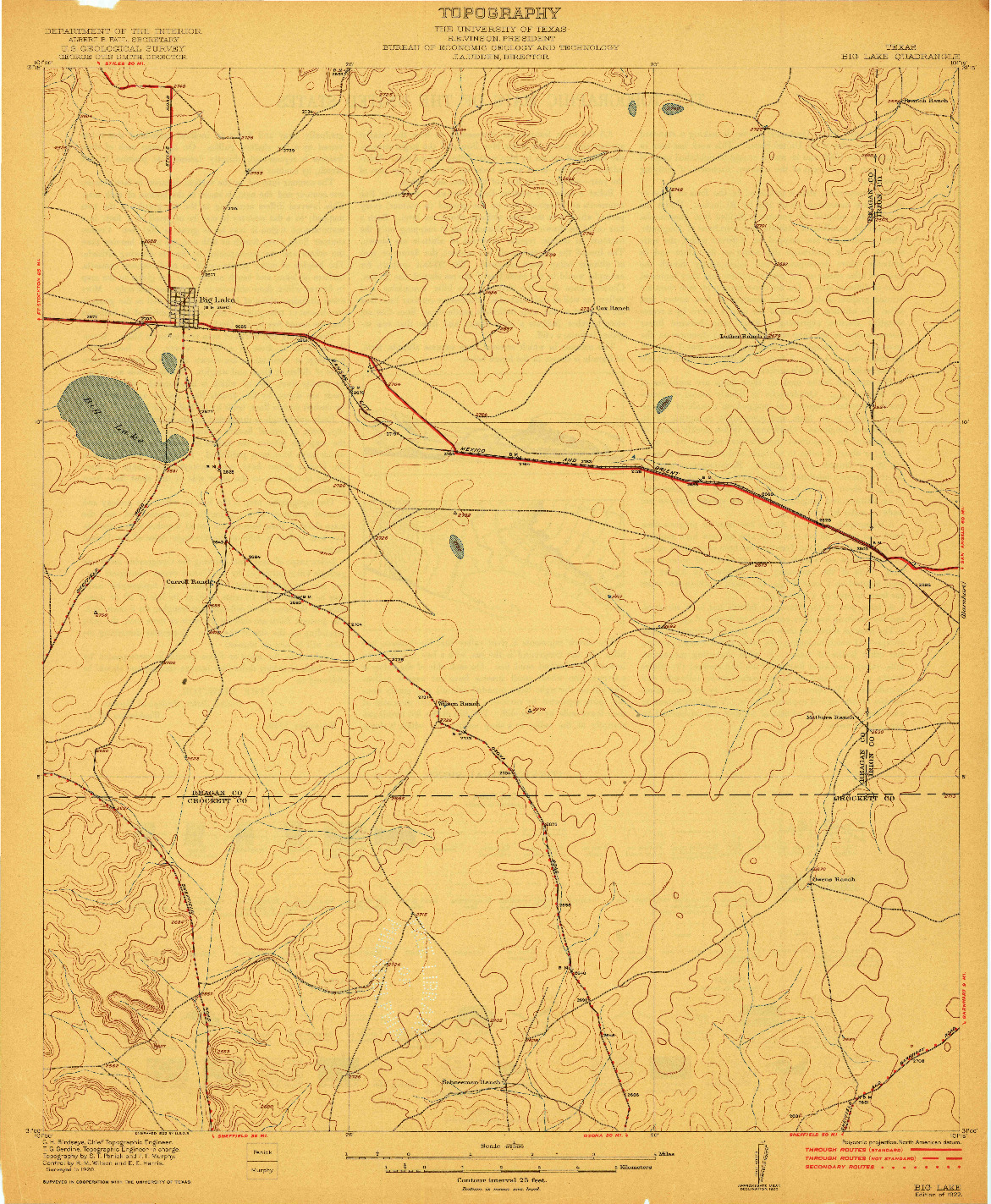 USGS 1:62500-SCALE QUADRANGLE FOR BIG LAKE, TX 1922
