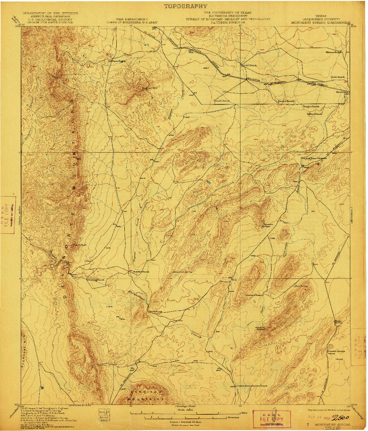 USGS 1:62500-SCALE QUADRANGLE FOR MONUMENT SPRING, TX 1921