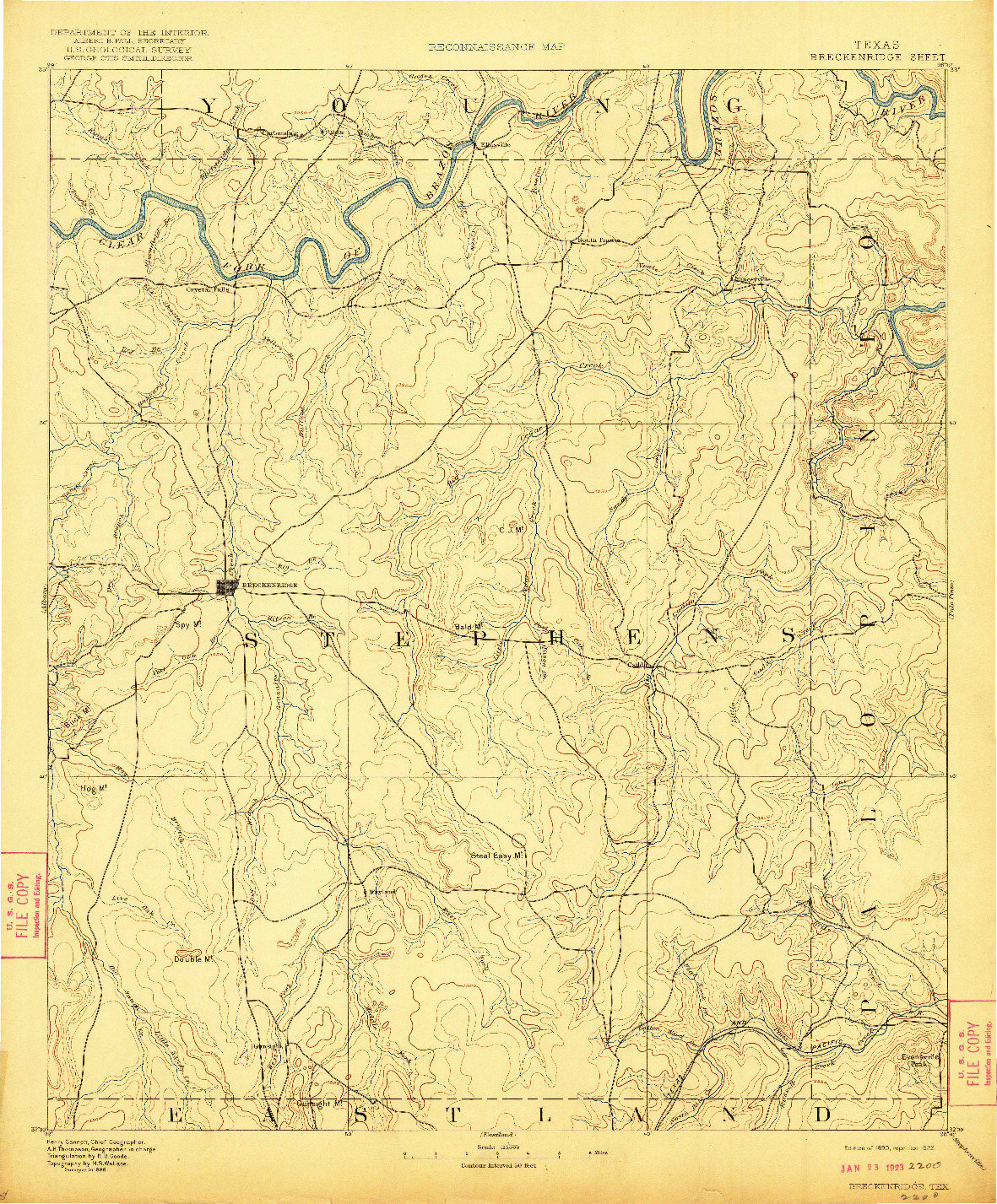 USGS 1:125000-SCALE QUADRANGLE FOR BRECKENRIDGE, TX 1890