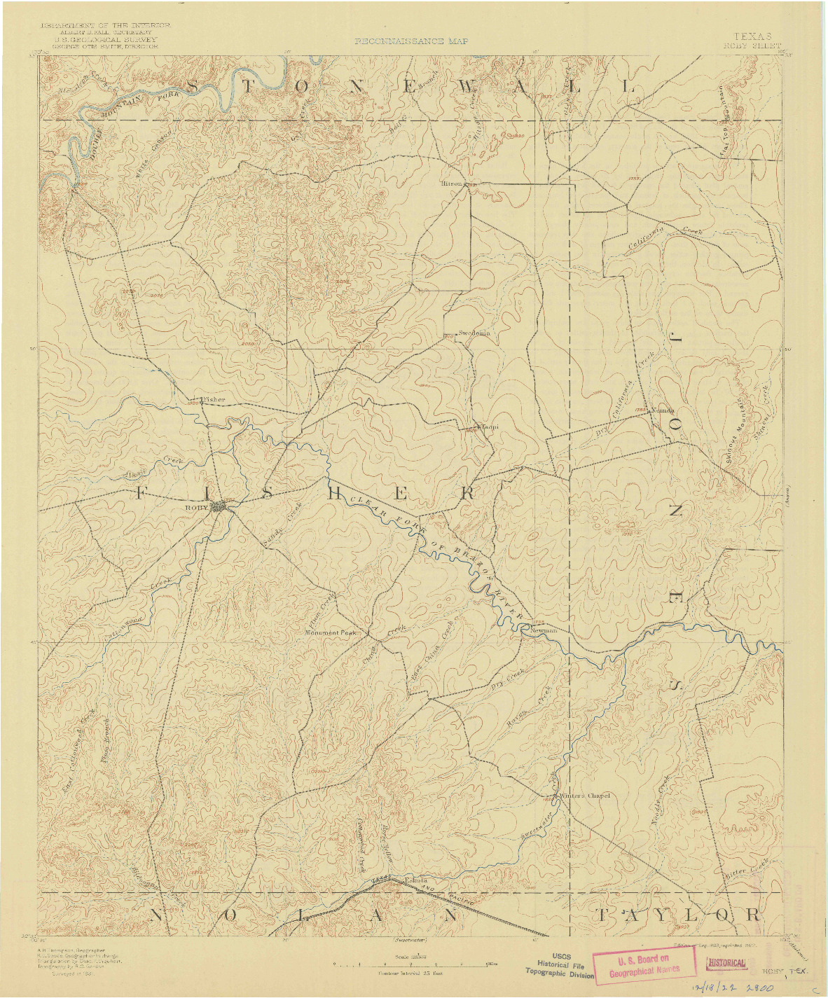 USGS 1:125000-SCALE QUADRANGLE FOR ROBY, TX 1893