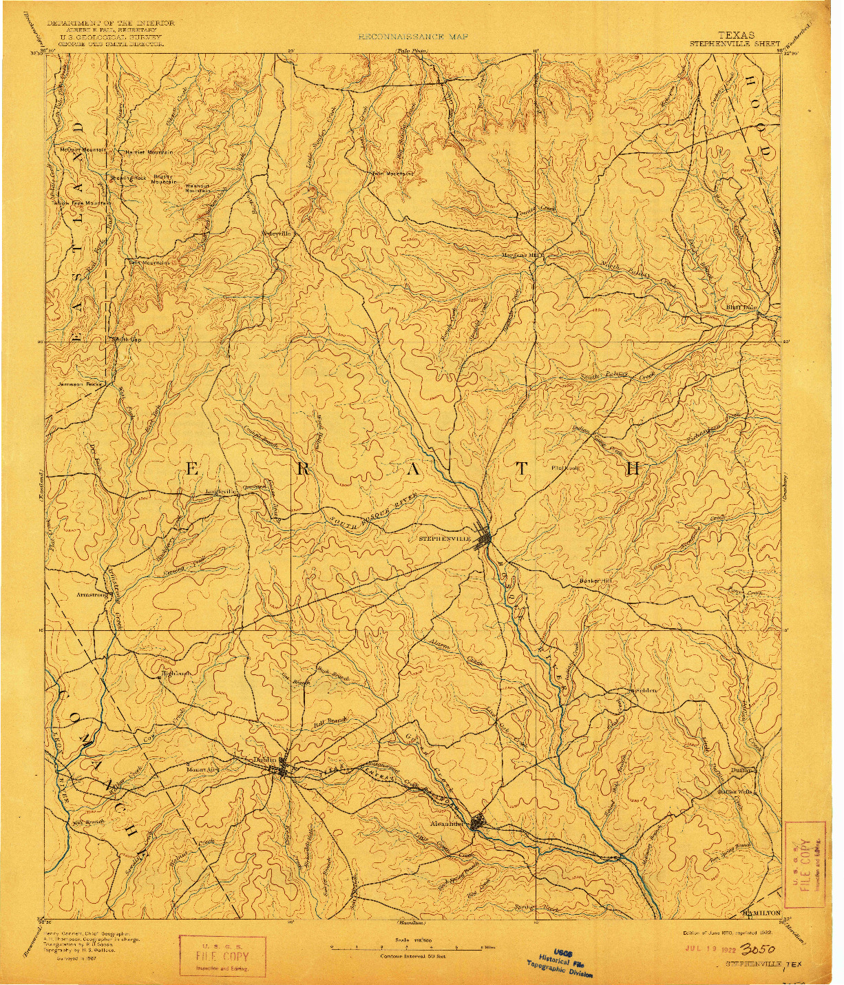 USGS 1:125000-SCALE QUADRANGLE FOR STEPHENVILLE, TX 1890