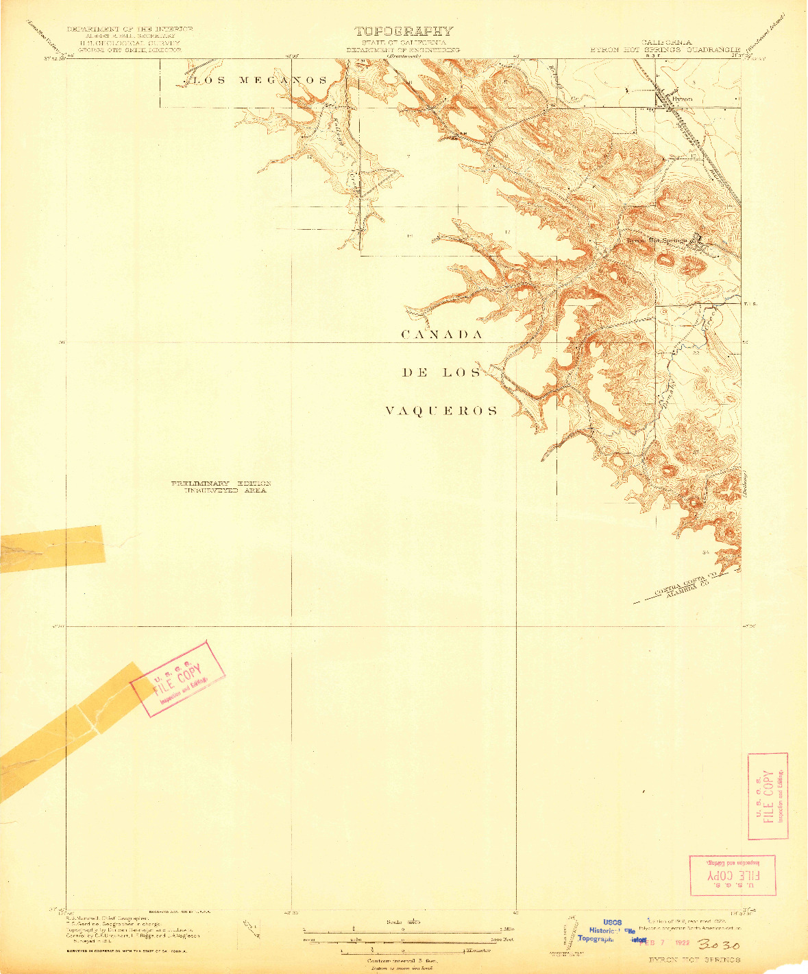 USGS 1:31680-SCALE QUADRANGLE FOR BYRON HOT SPRINGS, CA 1916