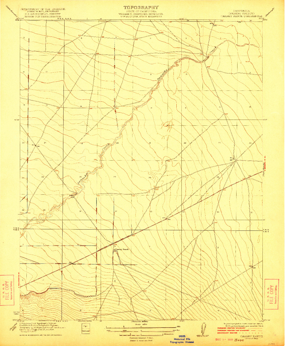 USGS 1:31680-SCALE QUADRANGLE FOR CHANEY RANCH, CA 1922