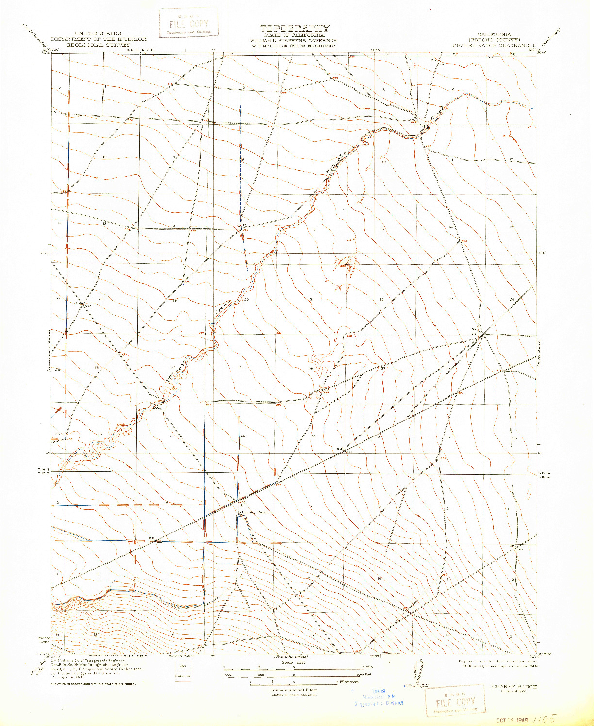 USGS 1:31680-SCALE QUADRANGLE FOR CHANEY RANCH, CA 1922