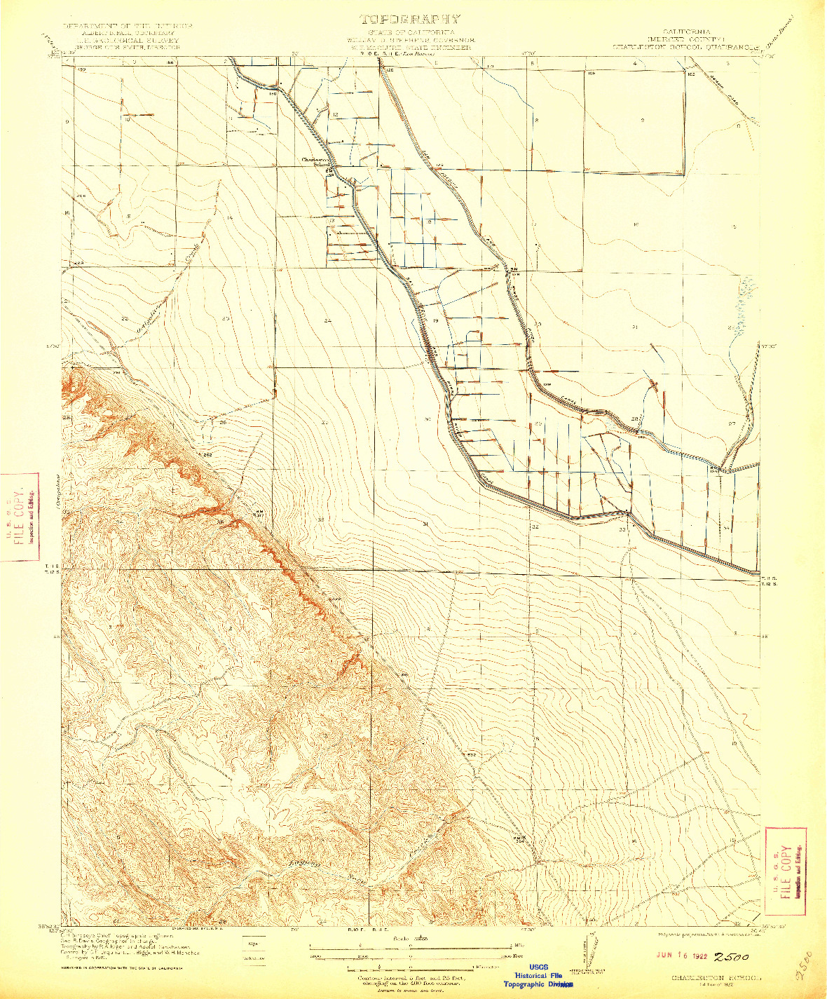 USGS 1:31680-SCALE QUADRANGLE FOR CHARLESTON SCHOOL, CA 1922