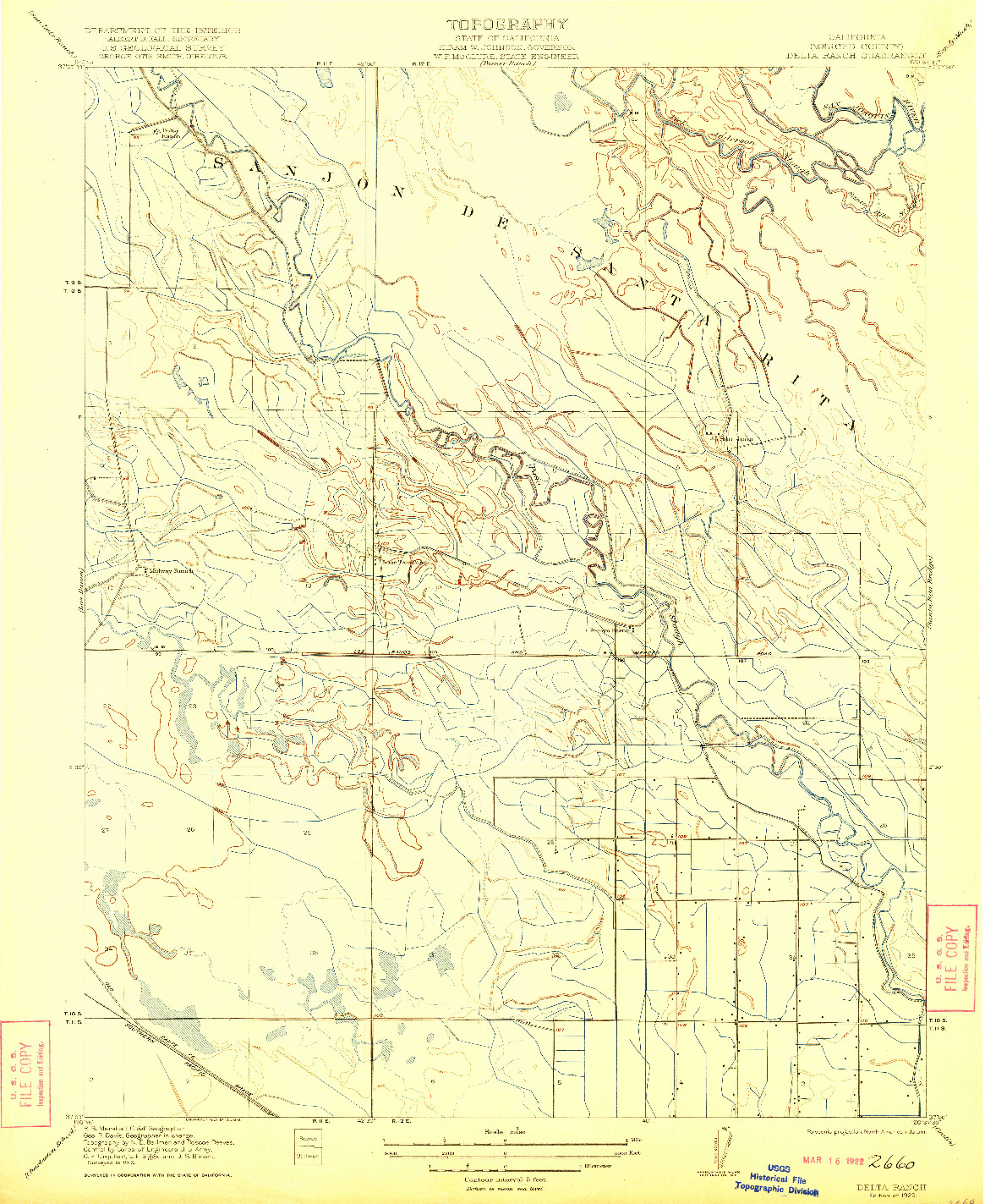 USGS 1:31680-SCALE QUADRANGLE FOR DELTA RANCH, CA 1922