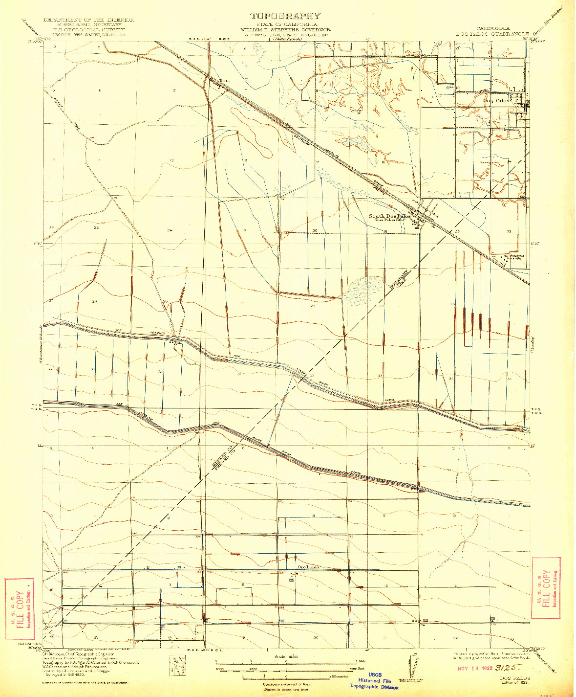 USGS 1:31680-SCALE QUADRANGLE FOR DOS PALOS, CA 1922