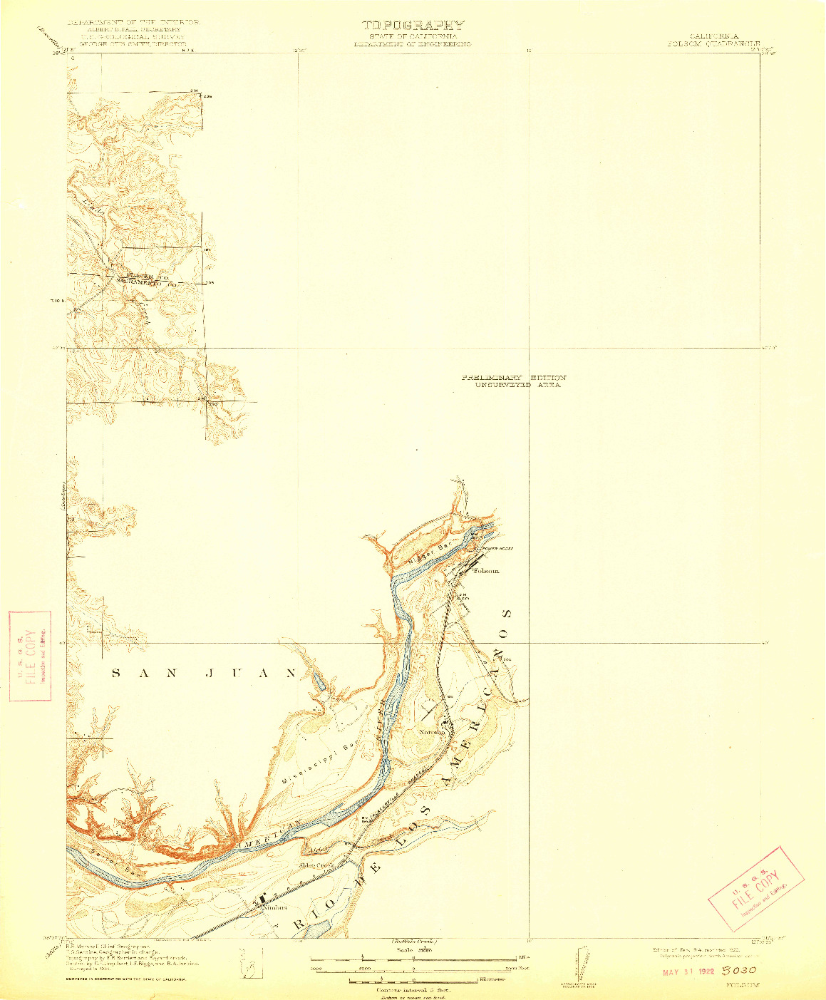 USGS 1:31680-SCALE QUADRANGLE FOR FOLSOM, CA 1914