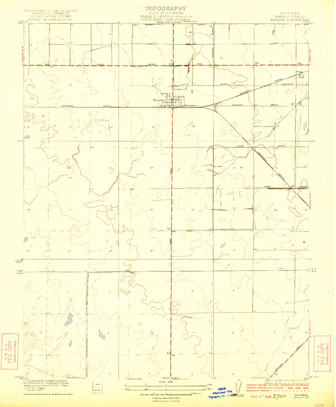 USGS 1:31680-SCALE QUADRANGLE FOR KERMAN, CA 1922