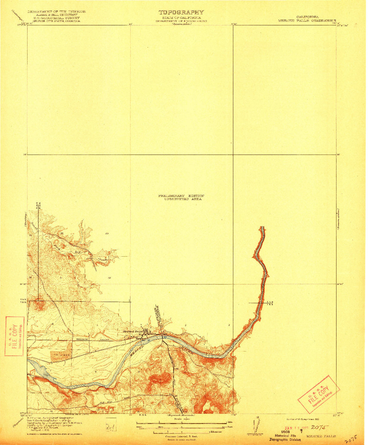 USGS 1:31680-SCALE QUADRANGLE FOR MERCED FALLS, CA 1919