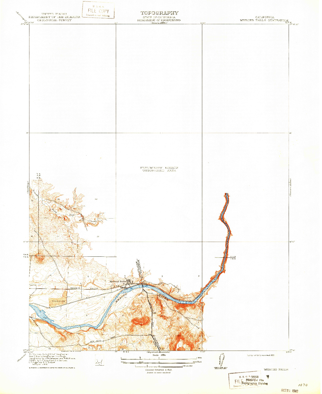 USGS 1:31680-SCALE QUADRANGLE FOR MERCED FALLS, CA 1919