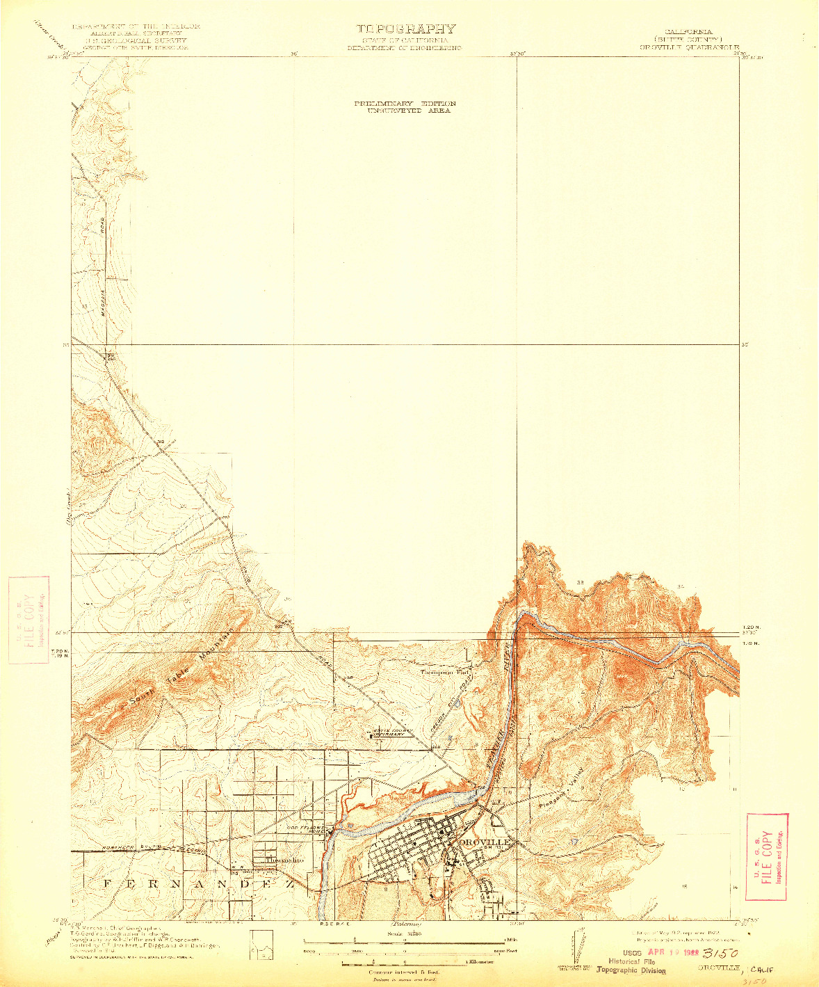 USGS 1:31680-SCALE QUADRANGLE FOR OROVILLE, CA 1912