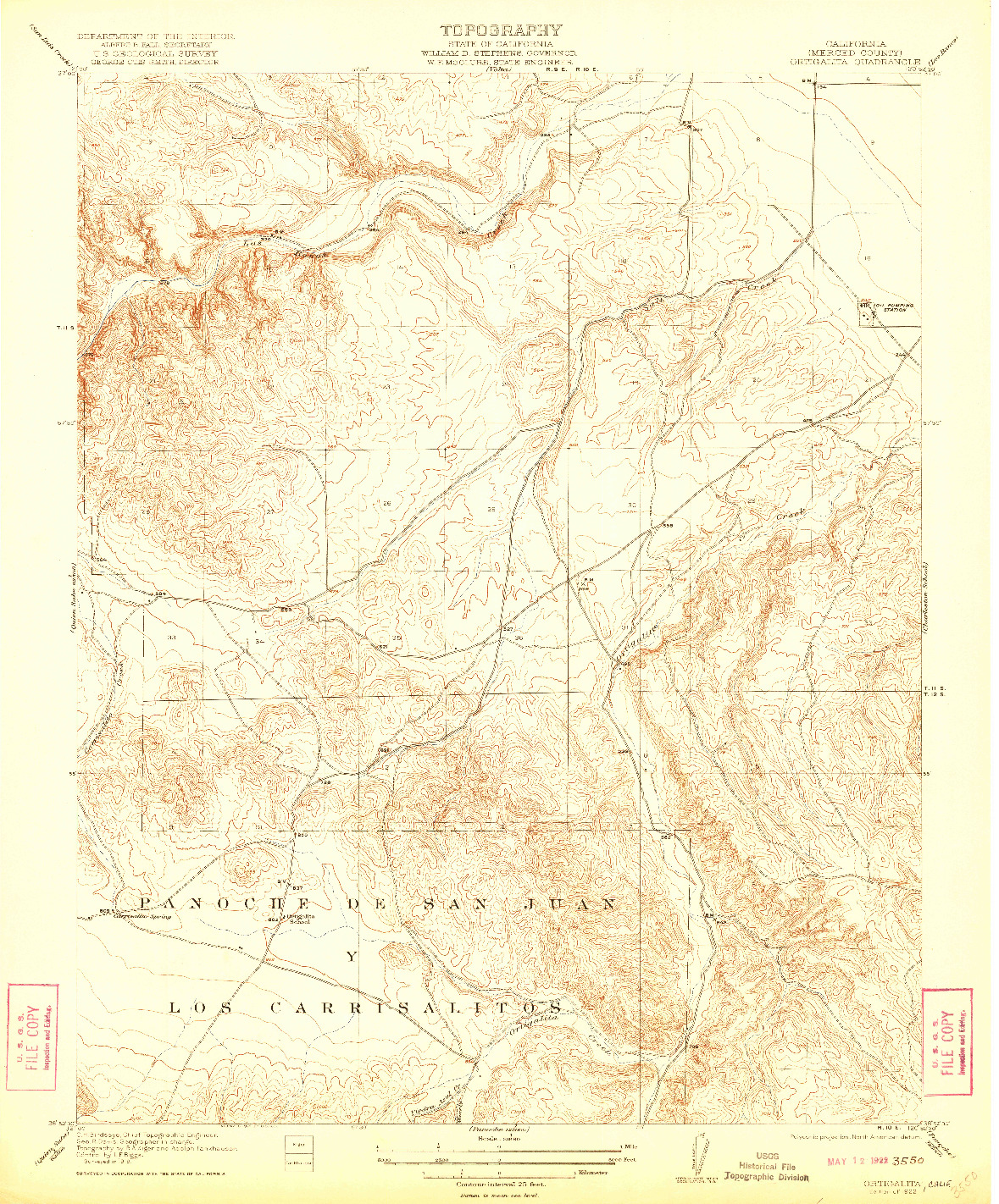USGS 1:31680-SCALE QUADRANGLE FOR ORTIGALITA, CA 1922