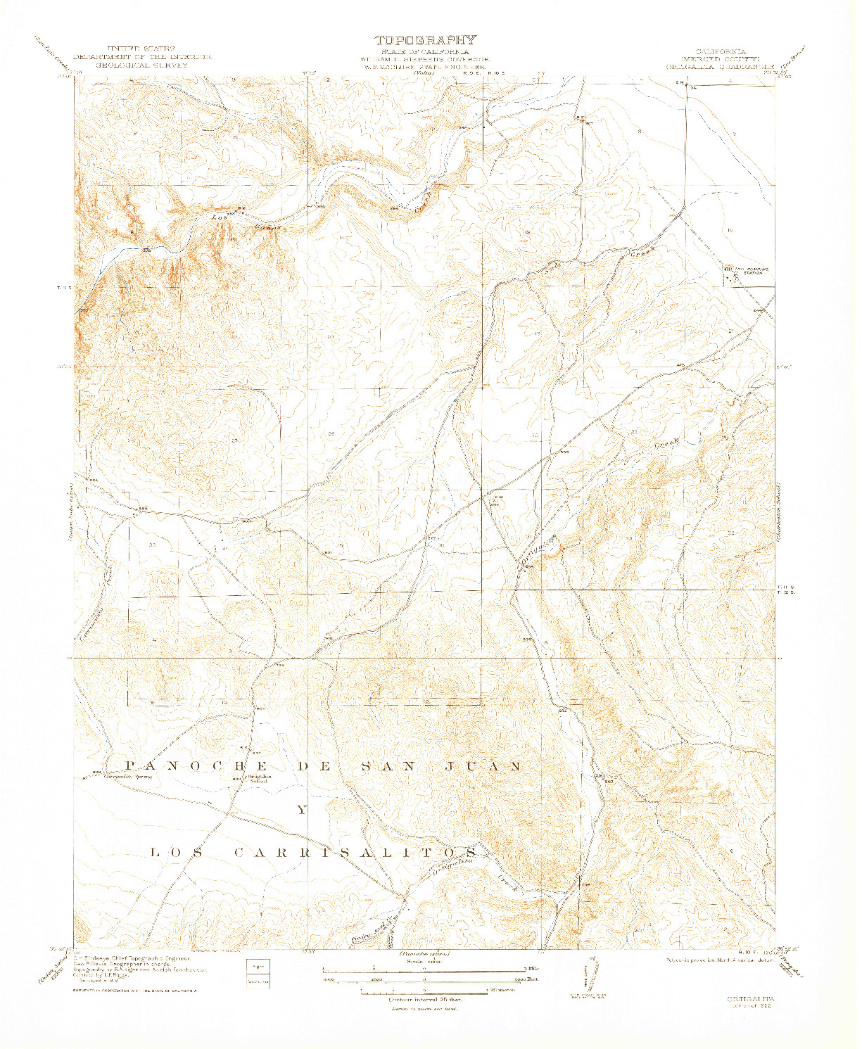 USGS 1:31680-SCALE QUADRANGLE FOR ORTIGALITA, CA 1922