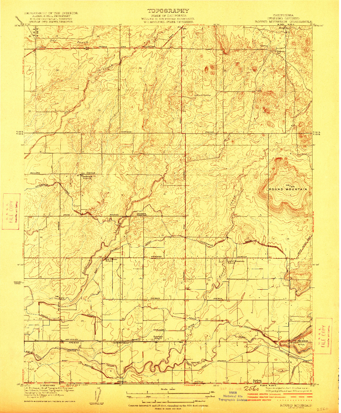 USGS 1:31680-SCALE QUADRANGLE FOR ROUND MOUNTAIN, CA 1922