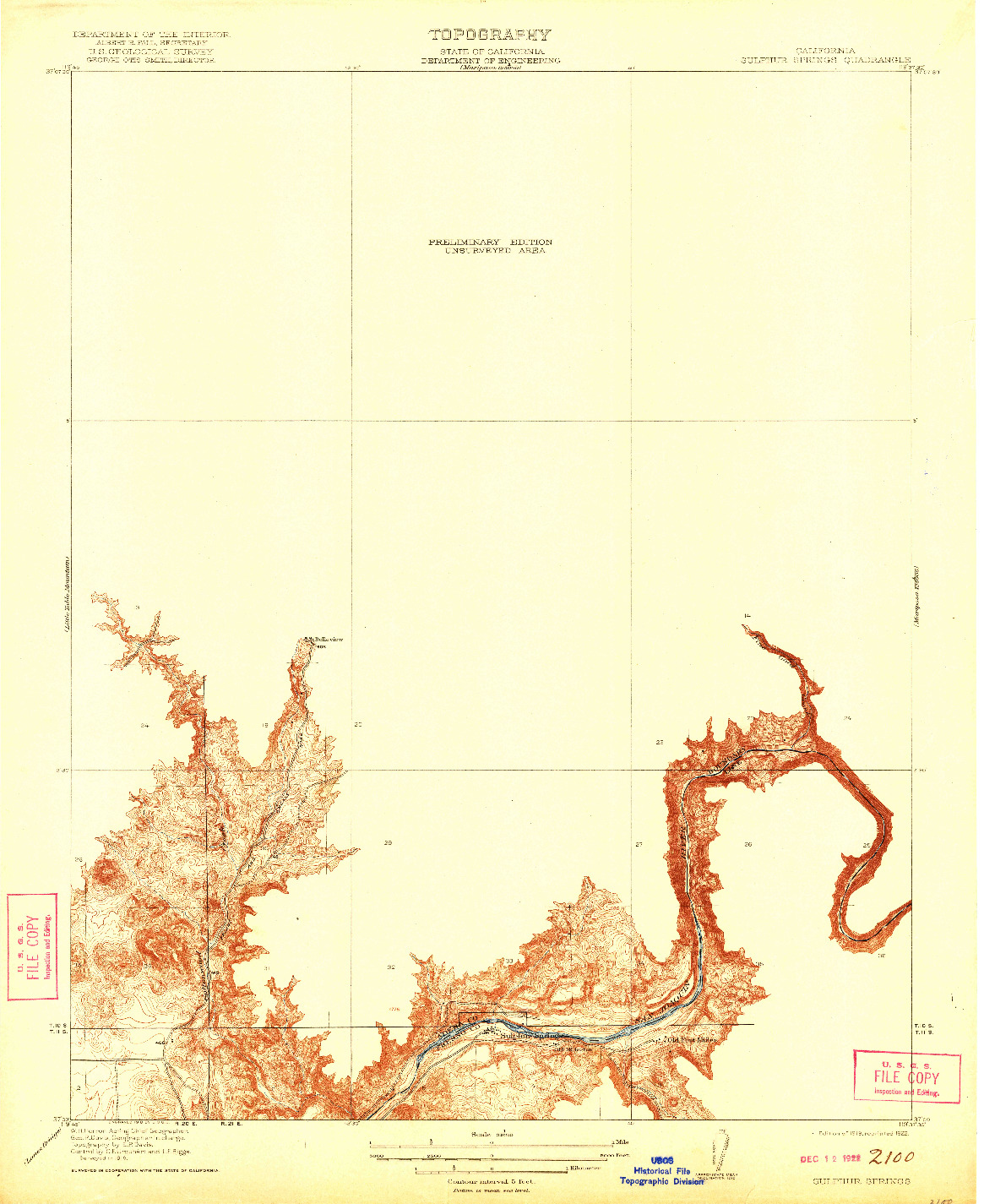 USGS 1:31680-SCALE QUADRANGLE FOR SULPHUR SPRINGS, CA 1919