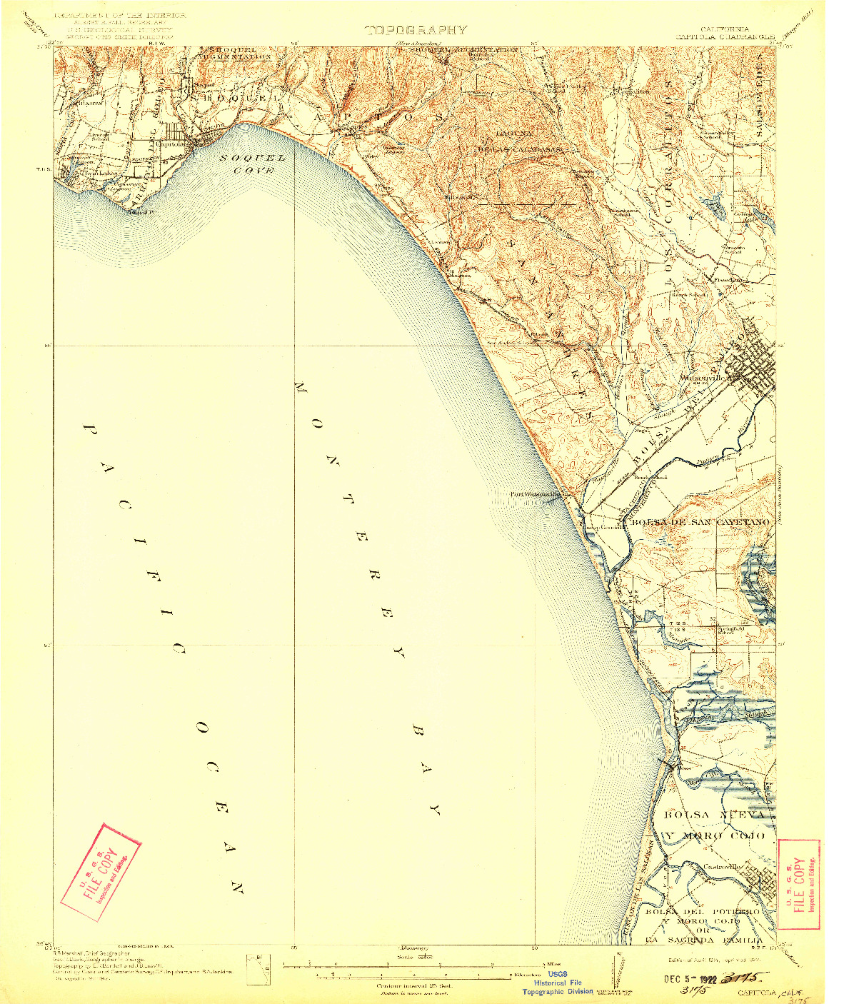 USGS 1:62500-SCALE QUADRANGLE FOR CAPITOLA, CA 1914