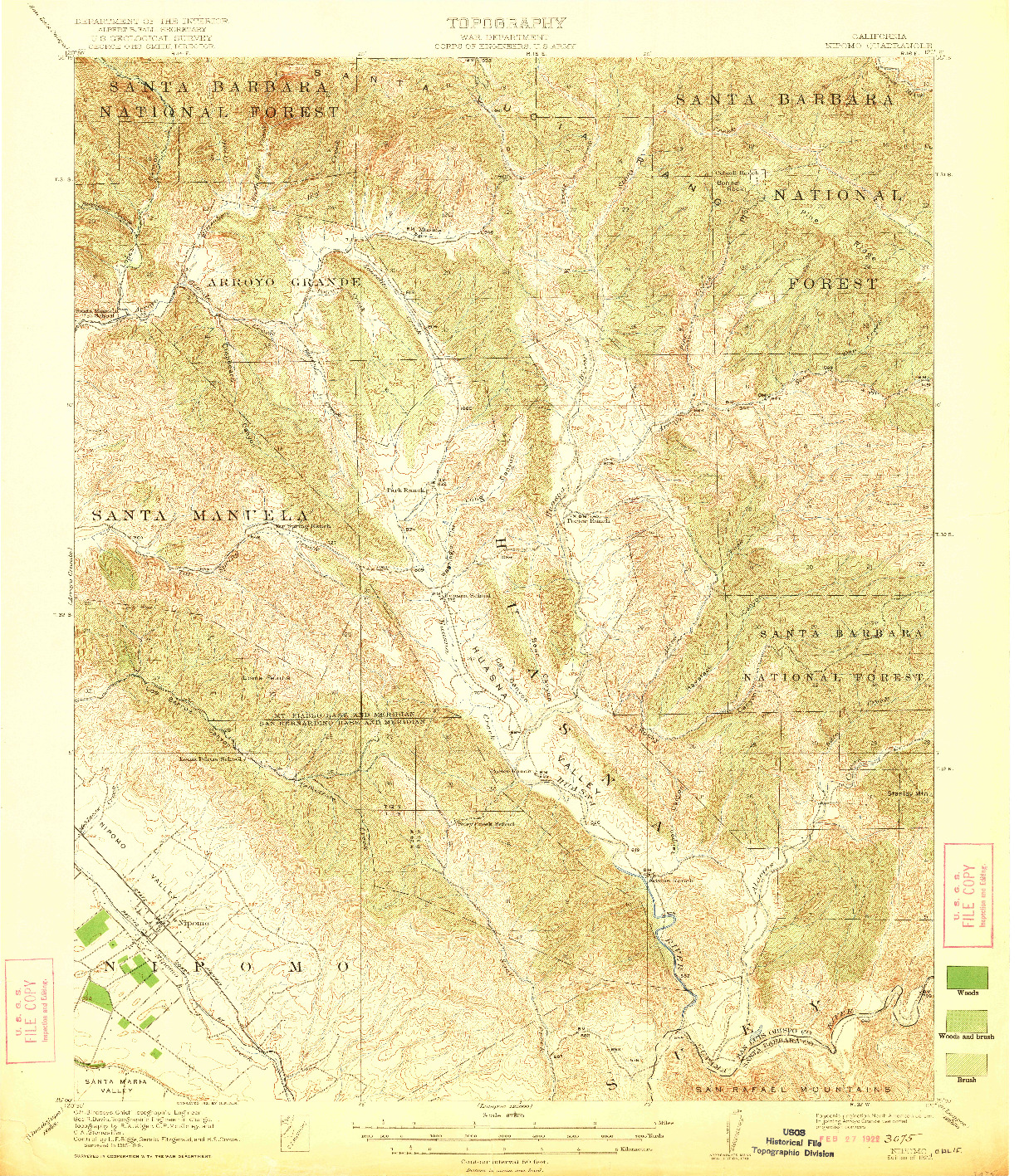 USGS 1:62500-SCALE QUADRANGLE FOR NIPOMO, CA 1922