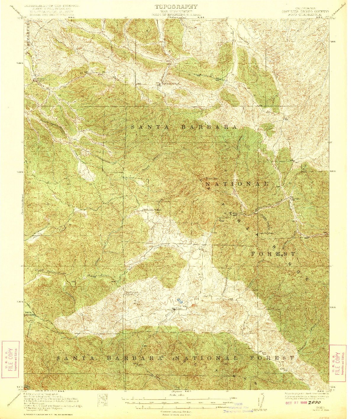 USGS 1:62500-SCALE QUADRANGLE FOR POZO, CA 1922