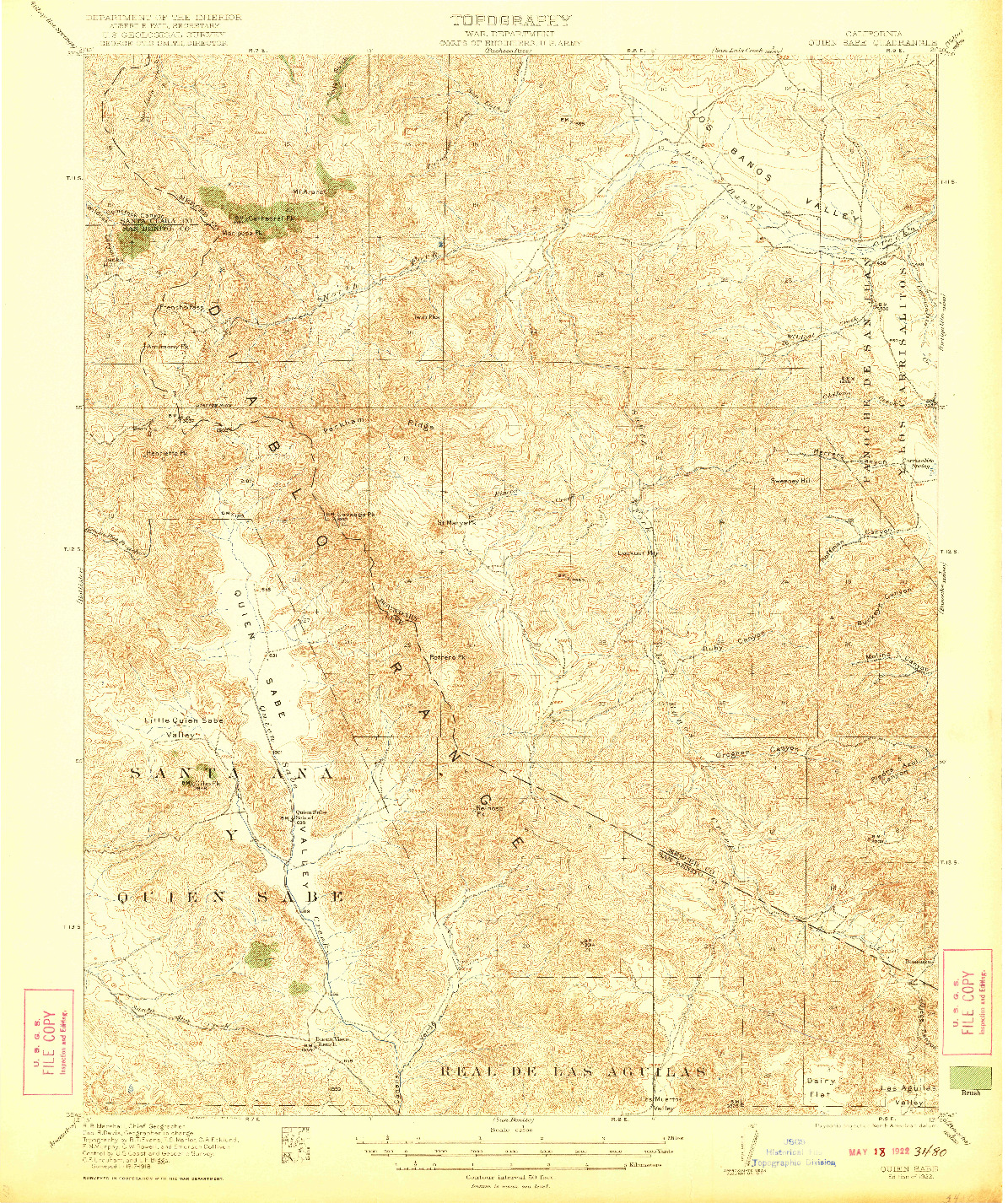 USGS 1:62500-SCALE QUADRANGLE FOR QUIEN SABE, CA 1922