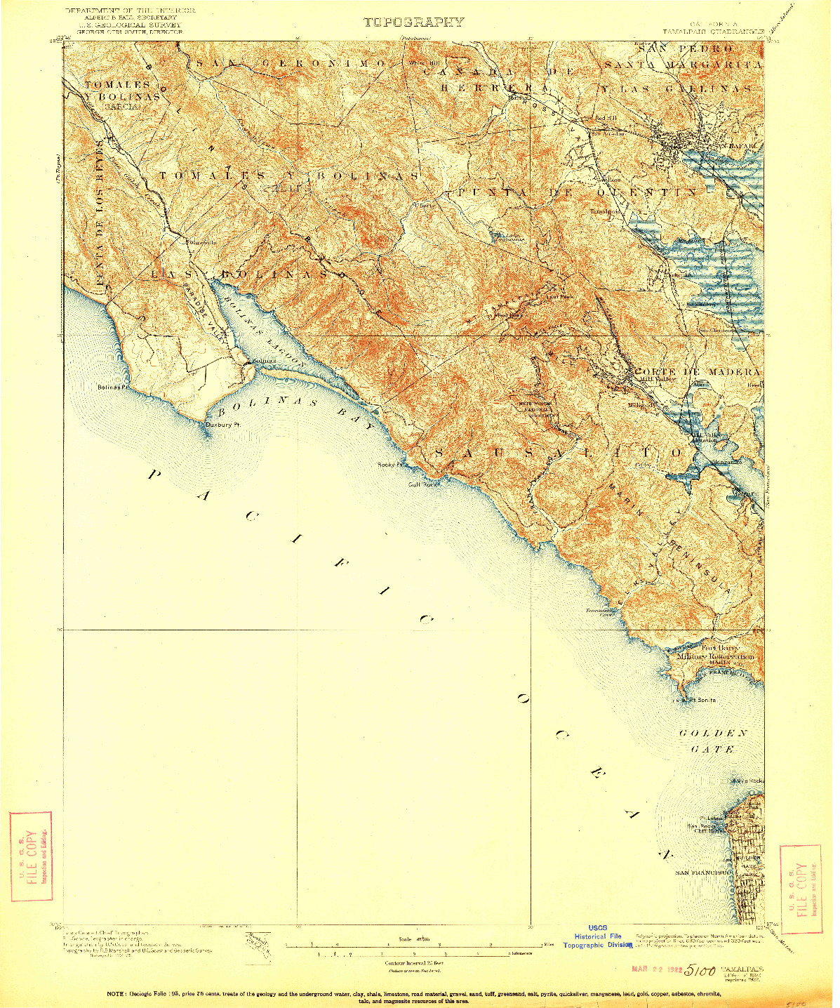 USGS 1:62500-SCALE QUADRANGLE FOR TAMALPAIS, CA 1897