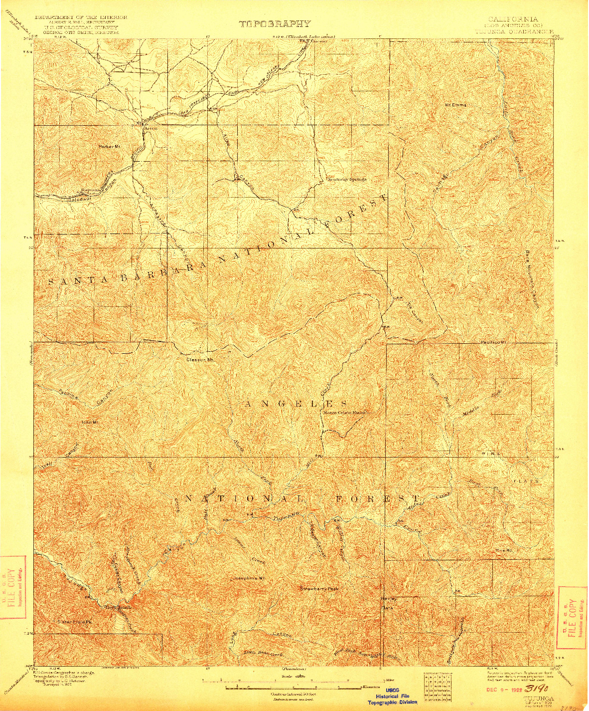 USGS 1:62500-SCALE QUADRANGLE FOR TUJUNGA, CA 1900